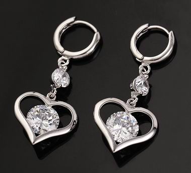 36x16mm CZ HEART DANGLE EARRINGS